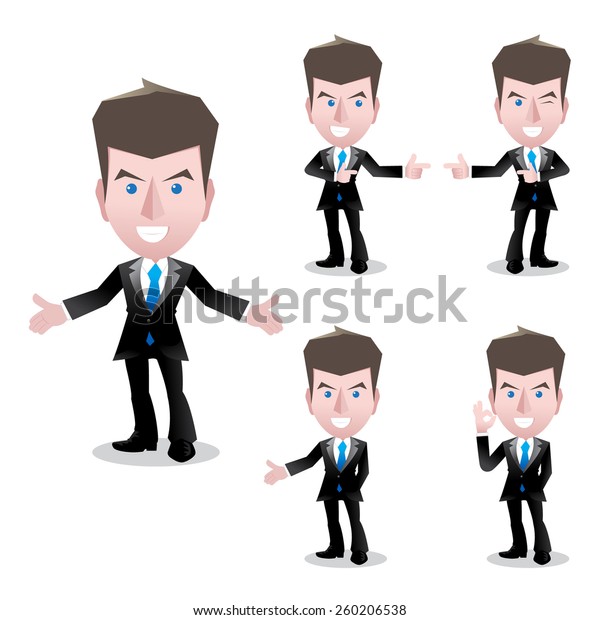 Businessman Smart Cartoon Character Set Vector Stock Vector (Royalty