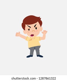Businessman in smart casual style argues something with a gesture of discontent.