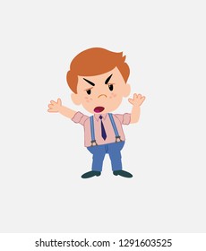 Businessman in smart casual style argues something with a gesture of discontent.