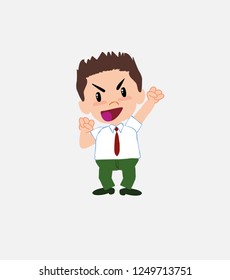 Businessman in smart casual style cheering enthusiastically.