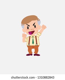 Businessman in smart casual style cheering enthusiastically.