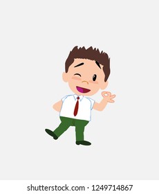 Businessman in smart casual style doing the OK sign with his hand.