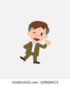 Businessman in smart casual style doing the OK sign with his hand.