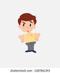 Businessman in smart casual style with an expression of unpleasant surprise.