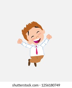 Businessman in smart casual style jumping for joy.