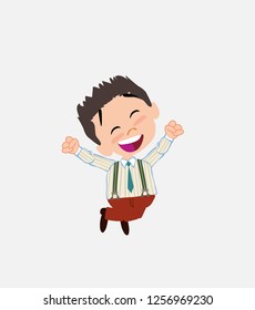 Businessman in smart casual style jumping for joy.