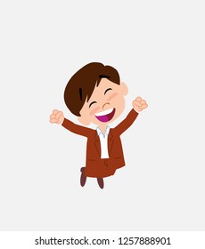 Businessman in smart casual style jumping for joy.