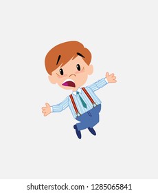 Businessman in smart casual style jumping terrified.