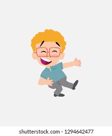 Businessman in smart casual style laughing while teaching something to his left.