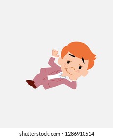 Businessman in smart casual style lying, greets with a dreamy expression.