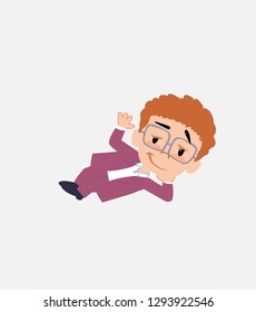 Businessman in smart casual style lying, greets with a dreamy expression.