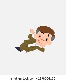 Businessman in smart casual style lying, greets with a dreamy expression.