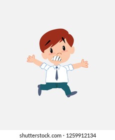 Businessman in smart casual style running terrified.