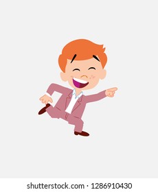 Businessman in smart casual style running smiling.