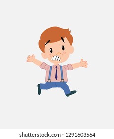 Businessman in smart casual style running terrified.