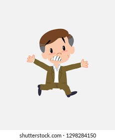 Businessman in smart casual style running terrified.
