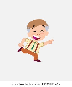Businessman in smart casual style running smiling.