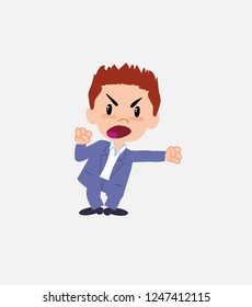 Businessman in smart casual style screams very angry.
