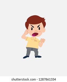 Businessman in smart casual style screams angry in aggressive attitude.