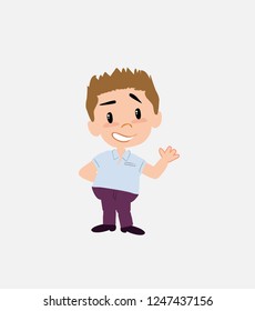 Businessman in smart casual style showing something in positive attitude.