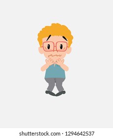 Businessman in smart casual style shrugged in fear.