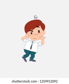 Businessman in smart casual style something sick and dizzy.