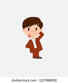 Businessman in smart casual style sticks out his tongue in gesture of funny shyness.