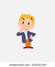 Businessman in smart casual style thoughtful and happy.