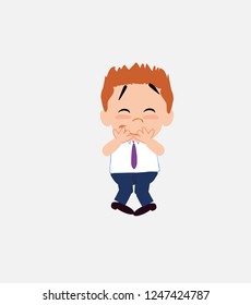 Businessman in smart casual style trying to contain the laughter.
