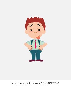 Businessman in smart casual style in waiting attitude with funny expression.