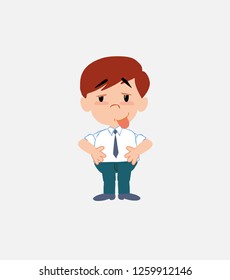 Businessman in smart casual style in waiting attitude with funny expression.
