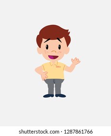 Businessman in smart casual style waving, happy.