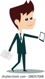 A businessman with smart phone and reports.