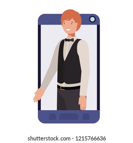 businessman in smartphone avatar character