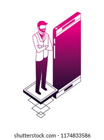 businessman with smartphone data network
