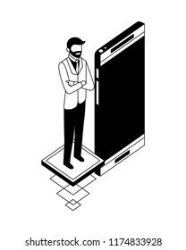 businessman with smartphone data network