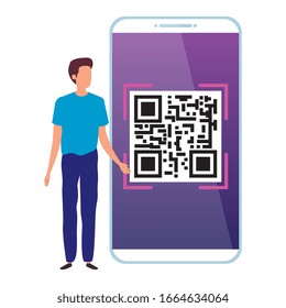 businessman and smartphone device with scan code qr vector illustration design