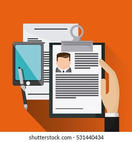 businessman smartphone pen cv document icon