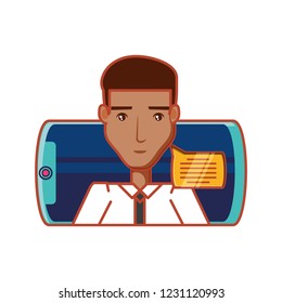 businessman with smartphone and speech bubble