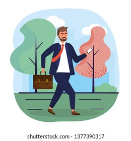 businessman with smartphone technology and elegant clothes