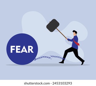 Businessman Smashed chained fear ball flat vector illustration