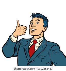 businessman businessman smile thumb up like gesture isolate on white background. Pop art retro vector illustration vintage kitsch