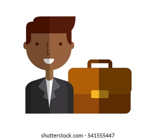 businessman smiling and brown briefcase icon over white background. colorful design. vector illustration