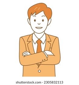 Businessman smiling and folding his arms,　Vector Illustration