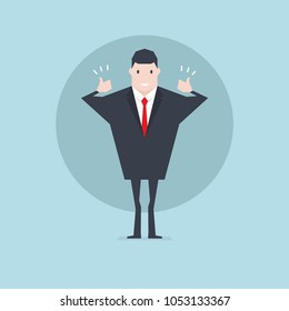 Businessman smiling and show thumb up sign.