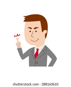 A businessman smiling and showing a thumbs up sign, vector illustration