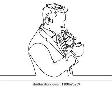 businessman smoking a big cigar-continuous line drawing