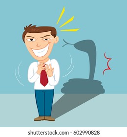 Businessman sneaky sly on his face, vector illustration cartoon