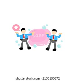 businessman and soap sanitizer hygene cartoon flat design illustration