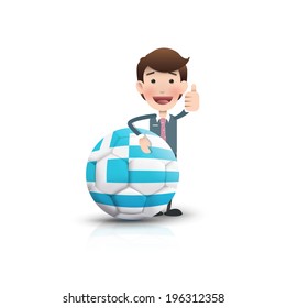 Businessman with soccer ball over white background 